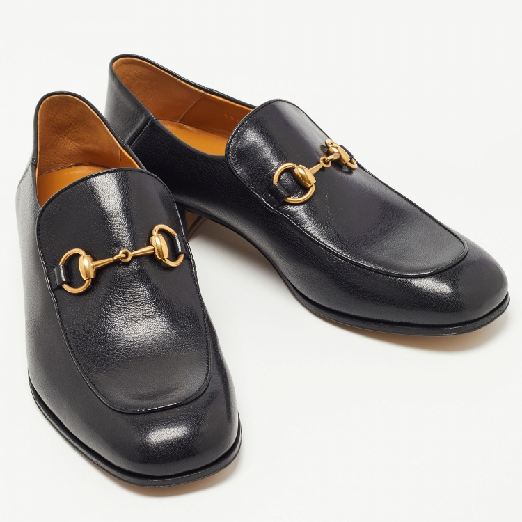 Pre Owned Gucci Black Leather Jordaan Horsebit Slip On Loafers Size 42