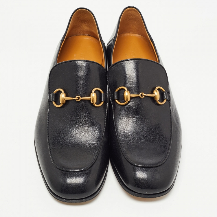 Pre Owned Gucci Black Leather Jordaan Horsebit Slip On Loafers Size 42