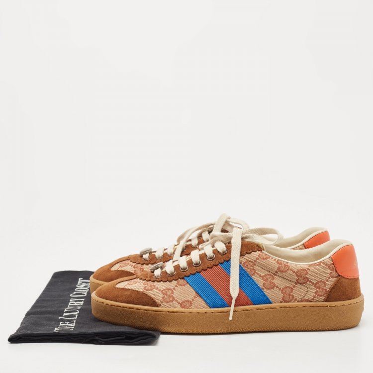 مملوكة مسبقًا Gucci Brown/Beige GG Canvas and Suede Web G74 Sneakers Size 39.5 
