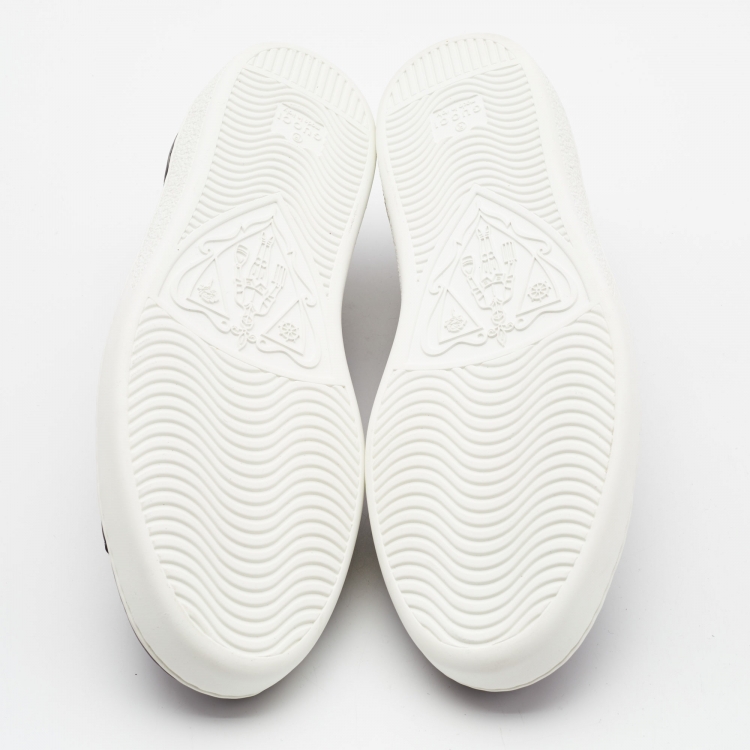 Pre Owned Gucci Black Guccissima Leather Web Detail Ace Sneakers Size 42.5