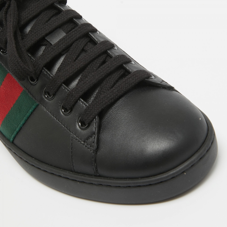 Pre Owned Gucci Black/Red Leather Ace Low Top Sneakers Size 42