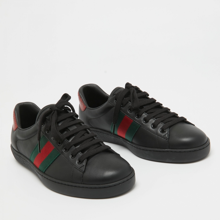 Pre Owned Gucci Black/Red Leather Ace Low Top Sneakers Size 42