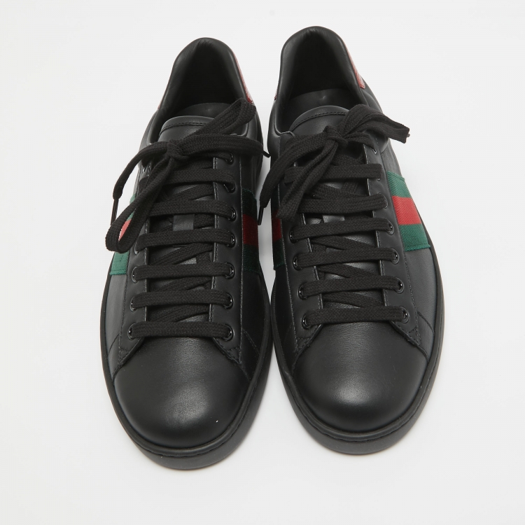 Pre Owned Gucci Black/Red Leather Ace Low Top Sneakers Size 42