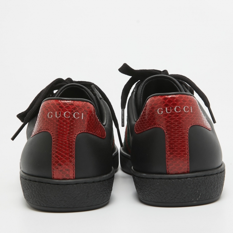 Pre Owned Gucci Black/Red Leather Ace Low Top Sneakers Size 42