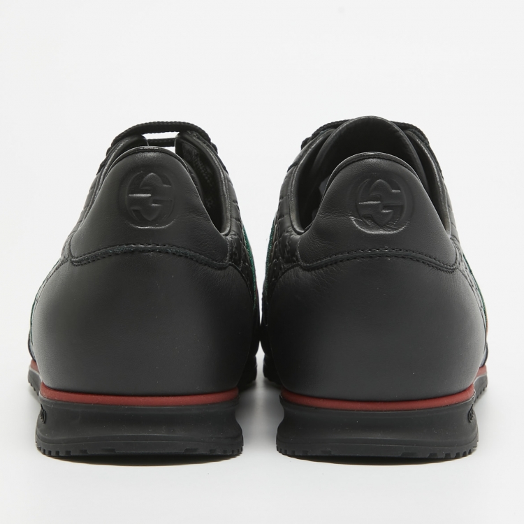 Pre Owned Gucci Black Guccissima Leather Web Detail Lace Up Sneakers Size 42.5