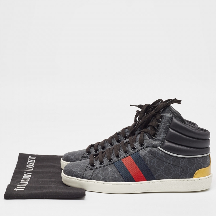 Pre Owned Gucci Black GG Supreme Canvas Ace High Top Sneakers Size 42