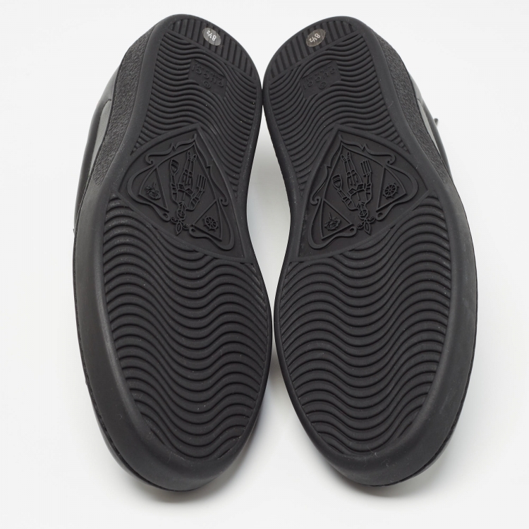 Pre Owned Gucci Black Leather Ace Web Low Top Sneakers Size 42.5