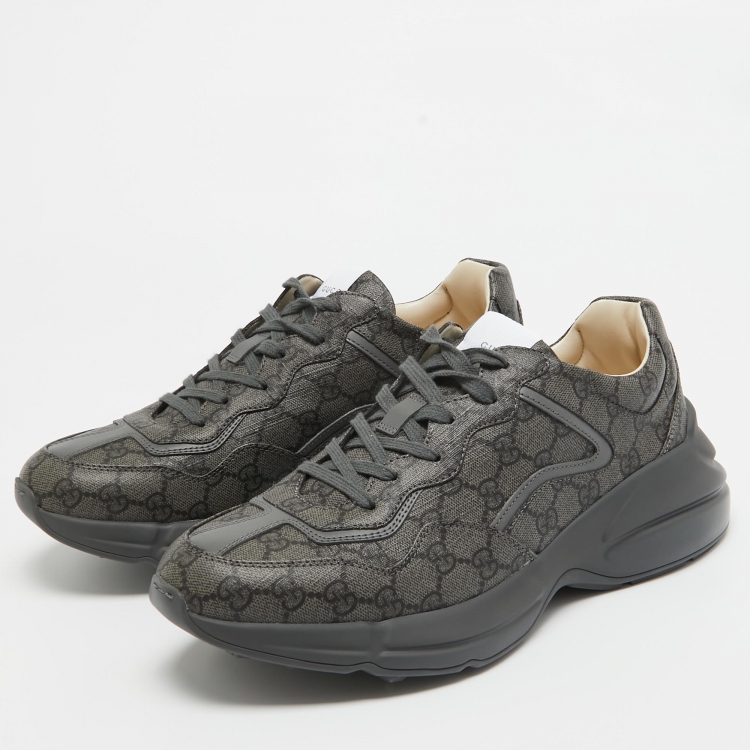 Pre Owned Gucci Grey GG Supreme Canvas Rhyton Sneakers Size 44.5