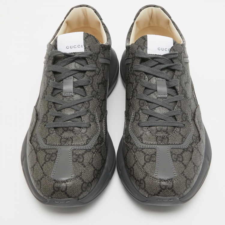 Pre Owned Gucci Grey GG Supreme Canvas Rhyton Sneakers Size 44.5