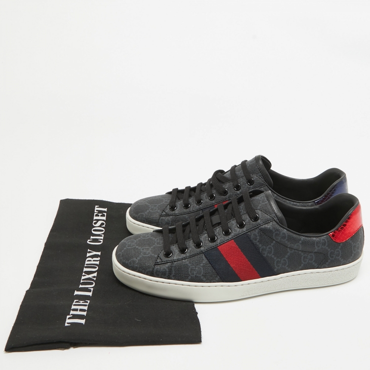 Pre Owned Gucci Dark Grey GG Supreme Canvas Ace Sneakers Size 42.5