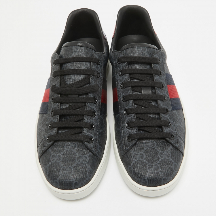 Pre Owned Gucci Dark Grey GG Supreme Canvas Ace Sneakers Size 42.5