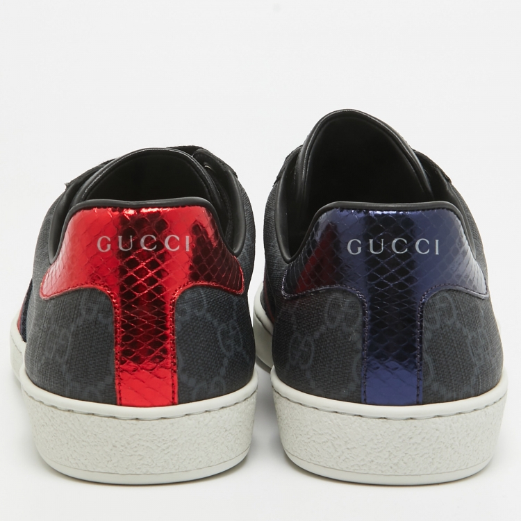 Pre Owned Gucci Dark Grey GG Supreme Canvas Ace Sneakers Size 42.5