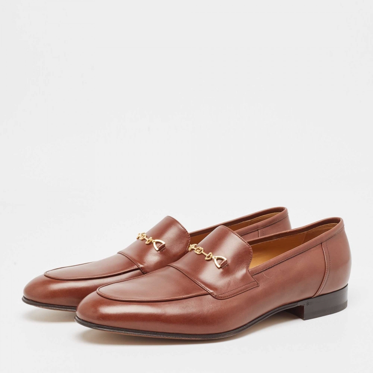 Pre Owned Gucci Brown Leather Jakarta Loafers Size 45.5