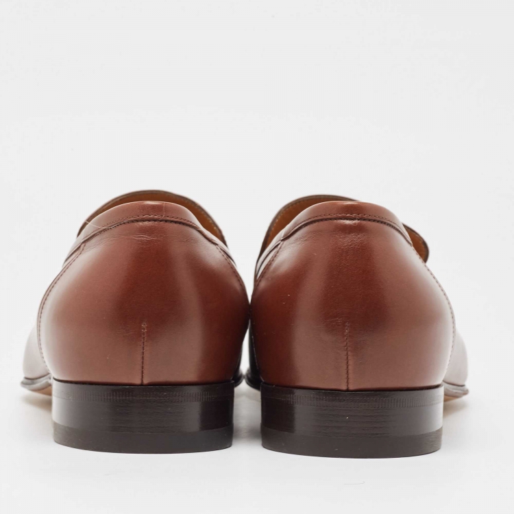 Pre Owned Gucci Brown Leather Jakarta Loafers Size 45.5
