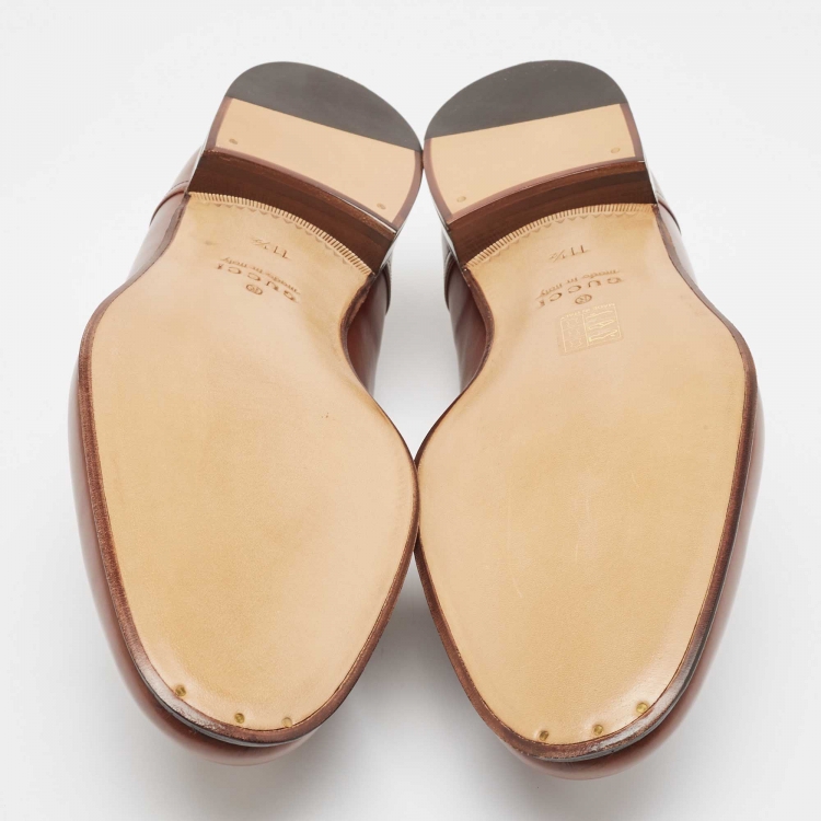 Pre Owned Gucci Brown Leather Jakarta Loafers Size 45.5