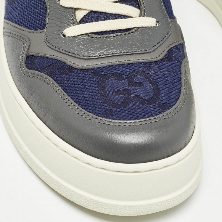 Pre Owned Gucci Grey/Blue Leather GG Low Top Sneakers Size 44