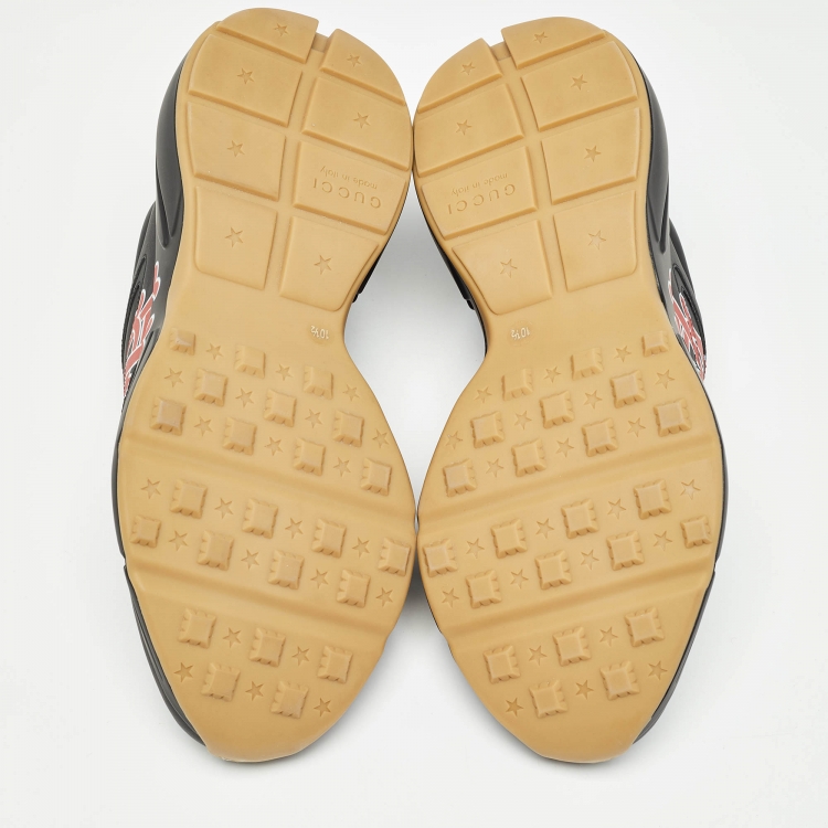 Pre Owned Gucci Black Leather LA Angels Rhyton Sneakers Size 44.5