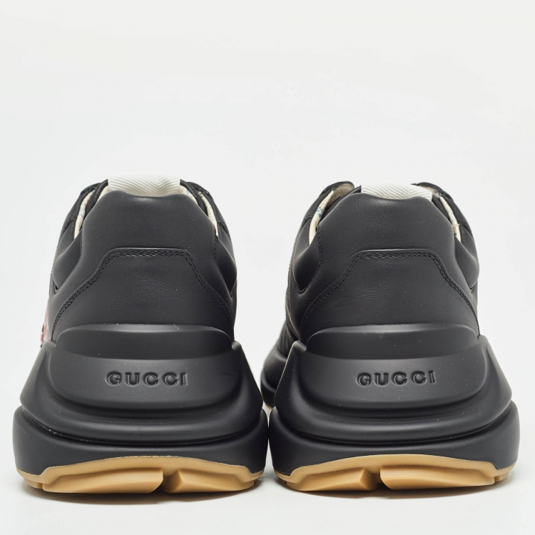 Pre Owned Gucci Black Leather LA Angels Rhyton Sneakers Size 44.5