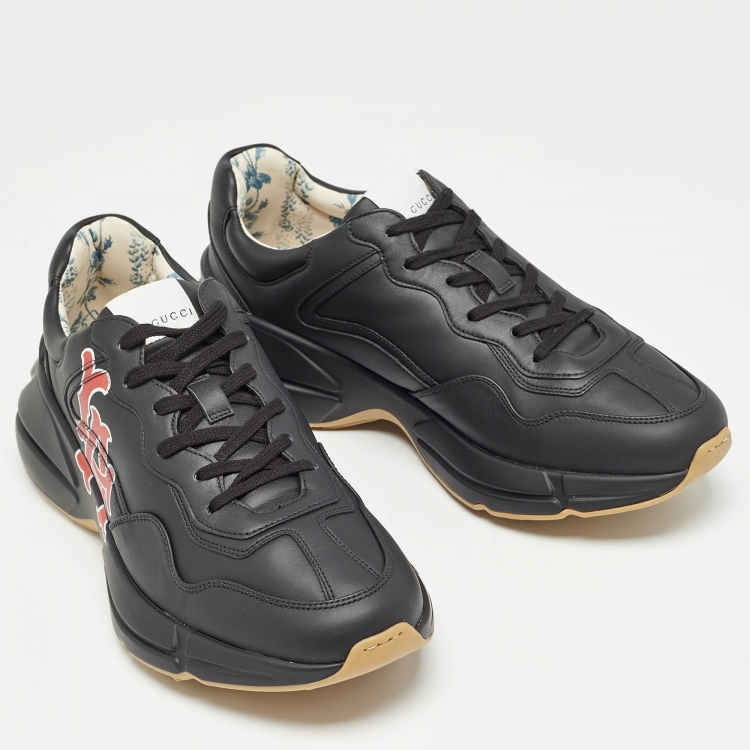 Pre Owned Gucci Black Leather LA Angels Rhyton Sneakers Size 44.5