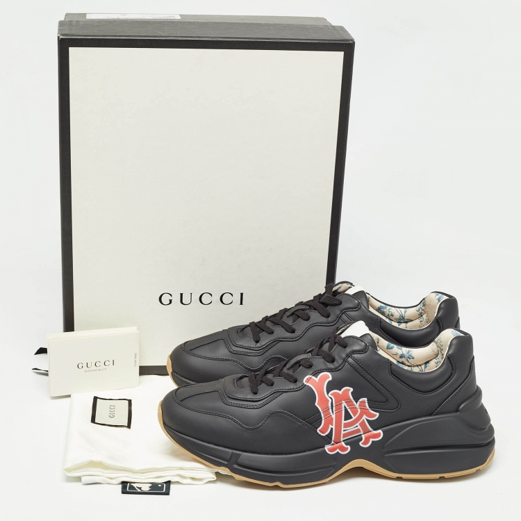 Pre Owned Gucci Black Leather LA Angels Rhyton Sneakers Size 44.5
