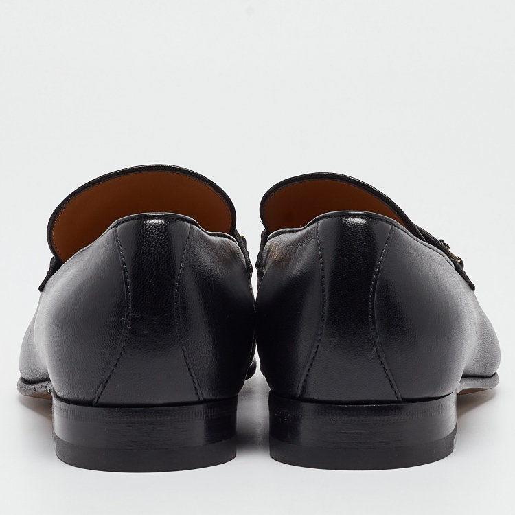 Pre Owned Gucci Black Leather Interlocking G Loafers Size 41