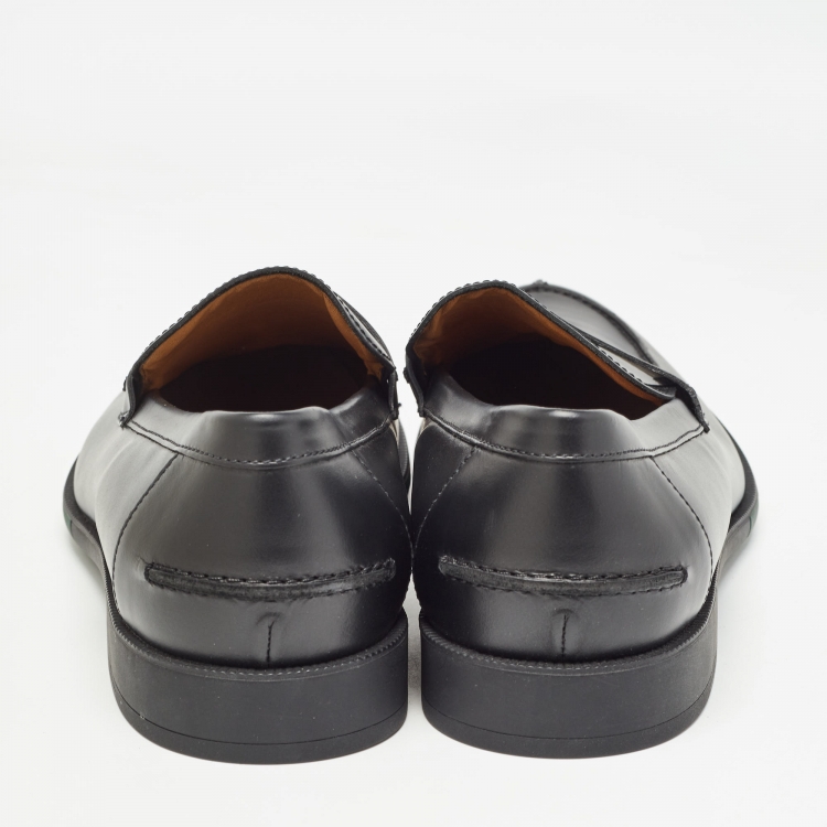 Pre Owned Gucci Black Leather Penny Slip On Loafers Size 45.5