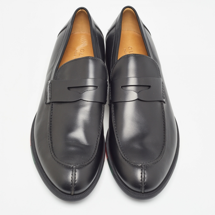 Pre Owned Gucci Black Leather Penny Slip On Loafers Size 45.5