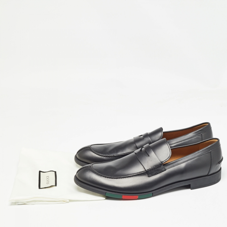 Pre Owned Gucci Black Leather Penny Slip On Loafers Size 45.5