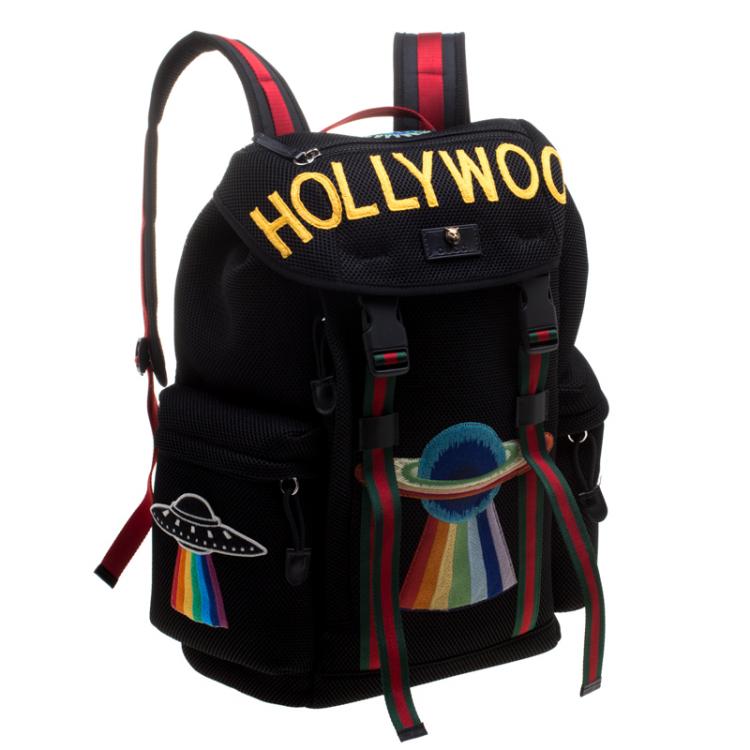 Pre Owned Gucci Black Mesh Embroidered Hollywood Backpack 