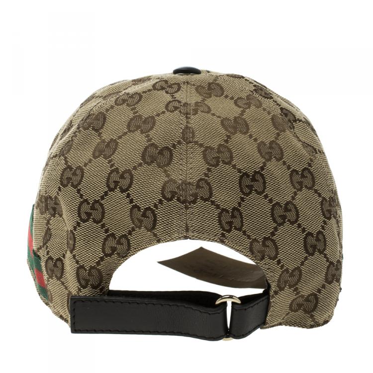 Gucci Beige Guccissima Canvas and Leather  Detail Baseball Cap XL