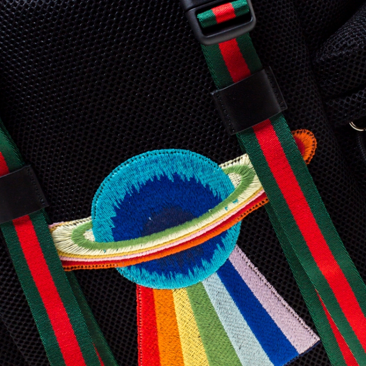 Pre Owned Gucci Black Mesh Fabric Hollywood Embroidered Backpack