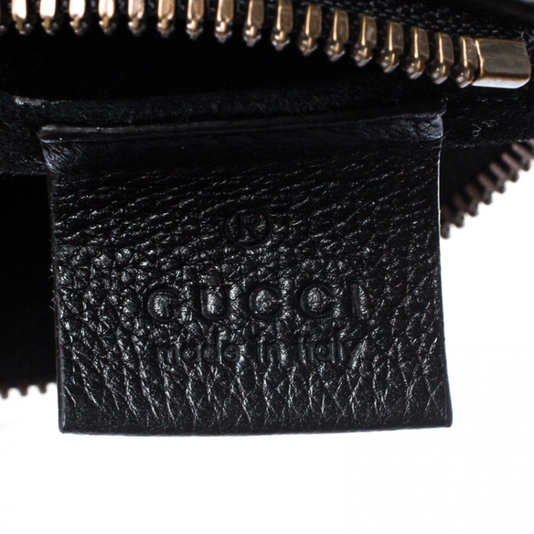Pre Owned Gucci Black Leather Logo Print Pouch