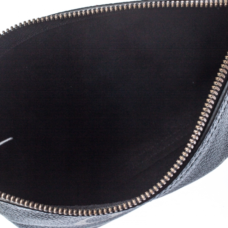 Pre Owned Gucci Black Leather Logo Print Pouch
