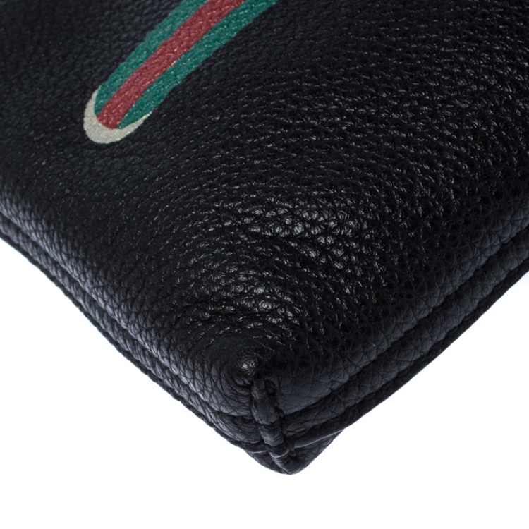 Pre Owned Gucci Black Leather Logo Print Pouch