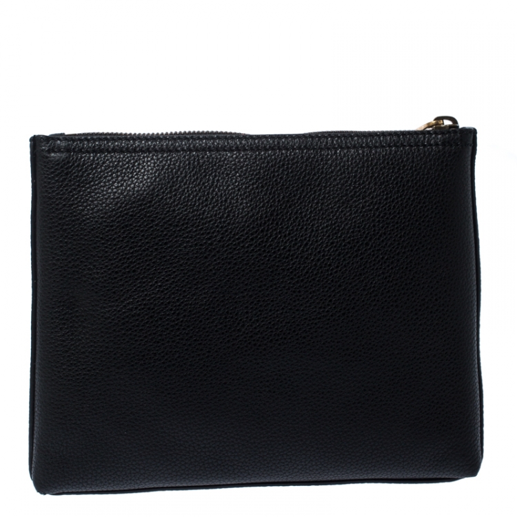 Pre Owned Gucci Black Leather Logo Print Pouch