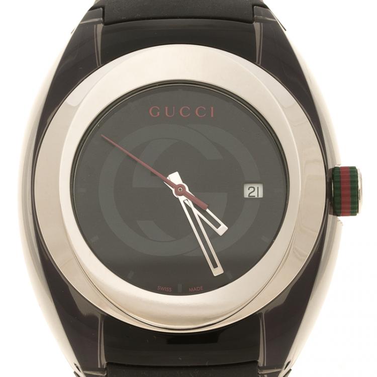 Pre Owned Gucci Black Transparent Nylon and Stainless Steel Sync Men's Wristwatch 46 mm