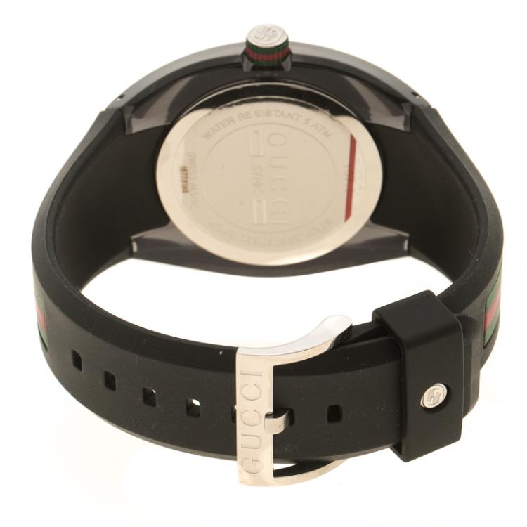 Pre Owned Gucci Black Transparent Nylon and Stainless Steel Sync Men's Wristwatch 46 mm