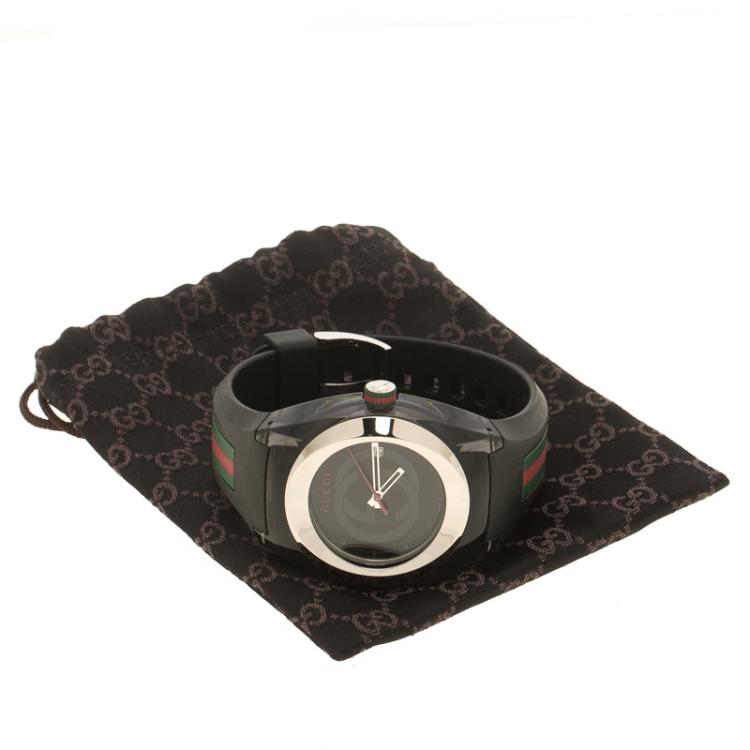 Pre Owned Gucci Black Transparent Nylon and Stainless Steel Sync Men's Wristwatch 46 mm