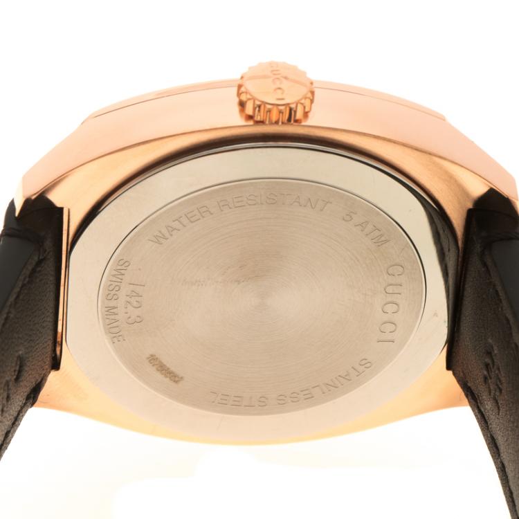 Pre Owned Gucci Black Dial Rose Gold Plated Stainless Steel 142.3 Men's Wristwatch 40 mm 