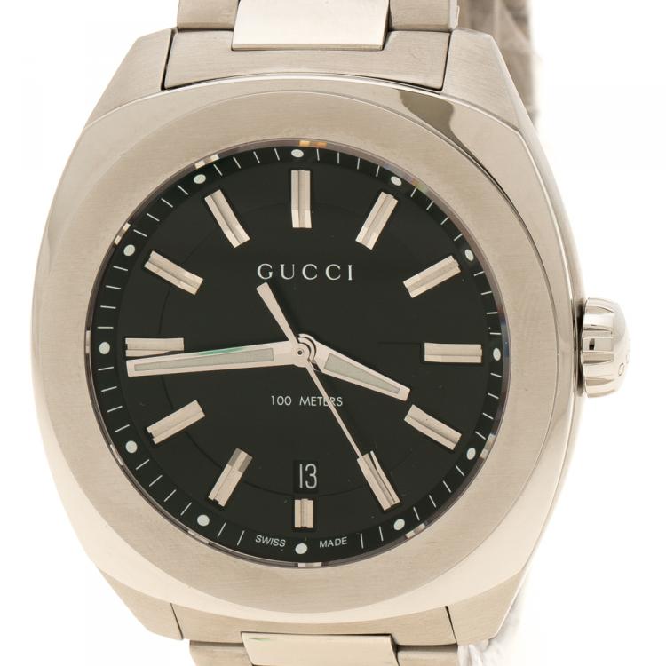 Pre Owned Gucci Black Stainless Steel 142.2 Men's Wristwatch 44 mm