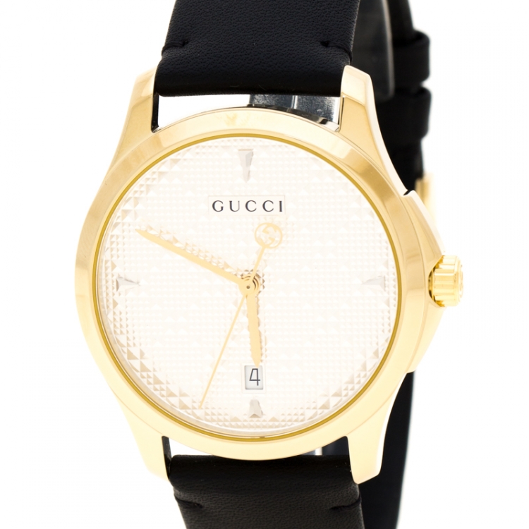 Pre Owned Gucci Silver Gold Plated Stainless Steel G-Timeless 126.4 Women's Wristwatch 38 mm