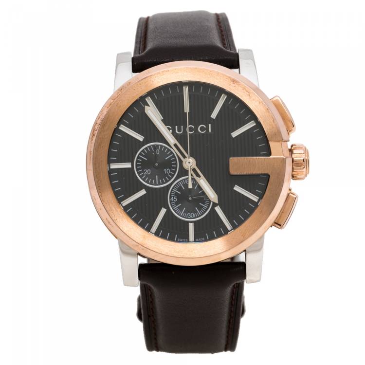 Gucci Black Two-Tone Stainless Steel Leather G-Chrono  Men's  Wristwatch 44 mm Gucci | TLC