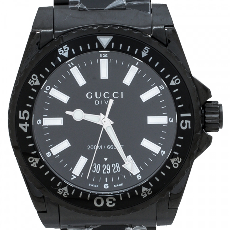 Pre Owned Gucci Black PVD Coated Stainless Steel Dive 136.2 Men's Wristwatch 45 mm