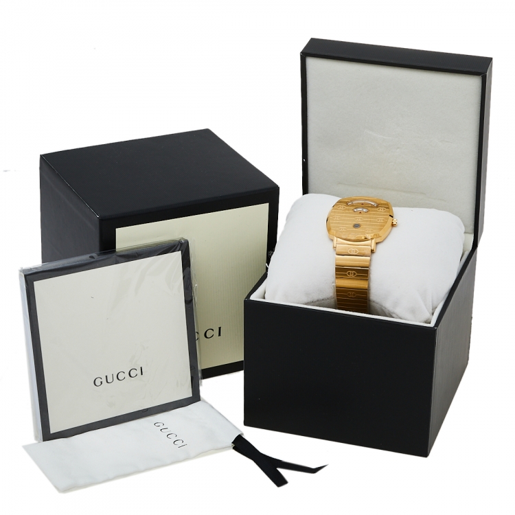 Pre Owned Gucci Yellow Gold PVD Stainless Steel Grip YA157409 Men's Wristwatch 38 mm