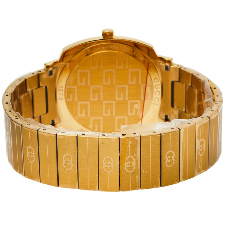 Pre Owned Gucci Yellow Gold PVD Stainless Steel Grip YA157409 Men's Wristwatch 38 mm
