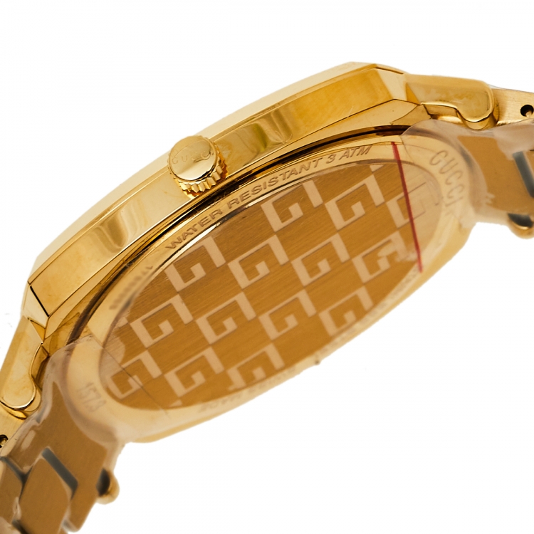 Pre Owned Gucci Yellow Gold PVD Stainless Steel Grip YA157409 Men's Wristwatch 38 mm