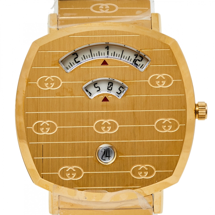Pre Owned Gucci Yellow Gold PVD Stainless Steel Grip YA157409 Men's Wristwatch 38 mm