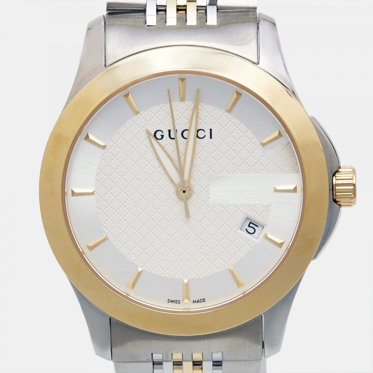 Pre Owned Gucci Silver Two Tone Stainless Steel G-Timeless 126.4 Man's Wristwatch 40mm