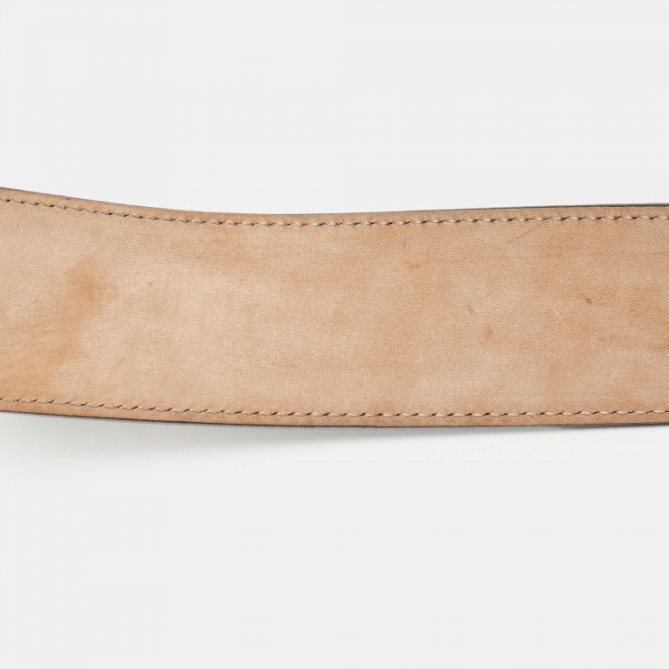 Pre Owned Gucci Beige/Navy Blue GG Canvas and Leather Interlocking G Buckle Belt 100 CM