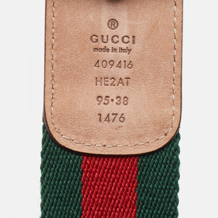 Pre Owned Gucci Multicolor Leather and Canvas Web Double G Buckle Belt 95 CM